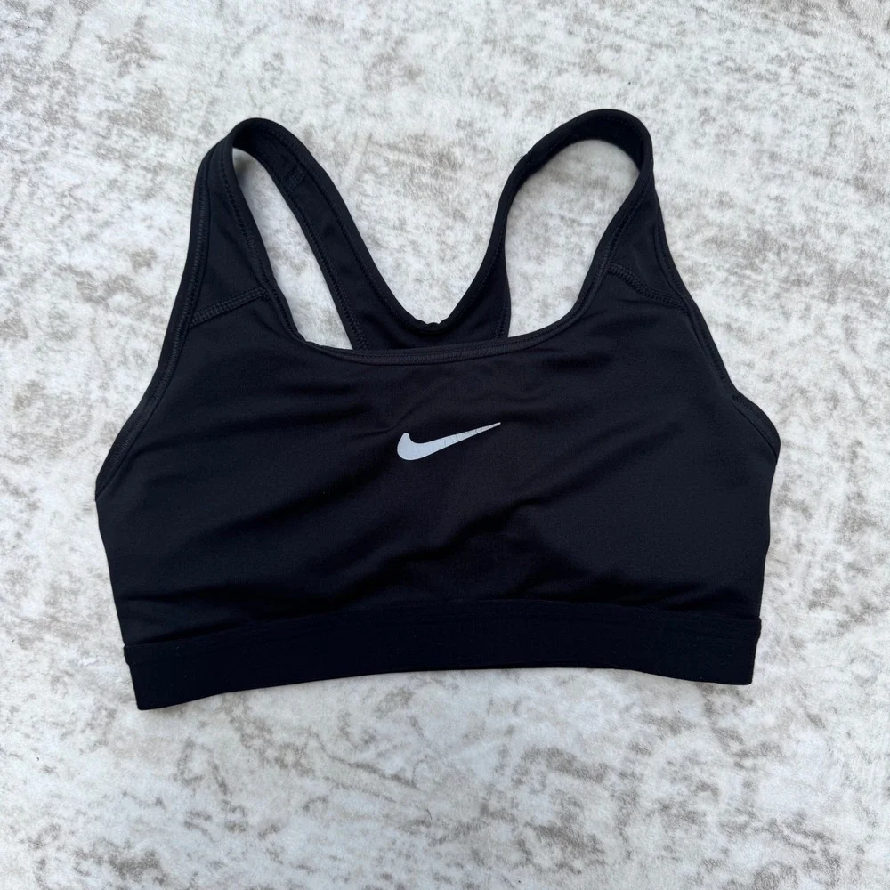 Nike Dri-FIT Racerback Sports Bra Black Swoosh Activewear XS